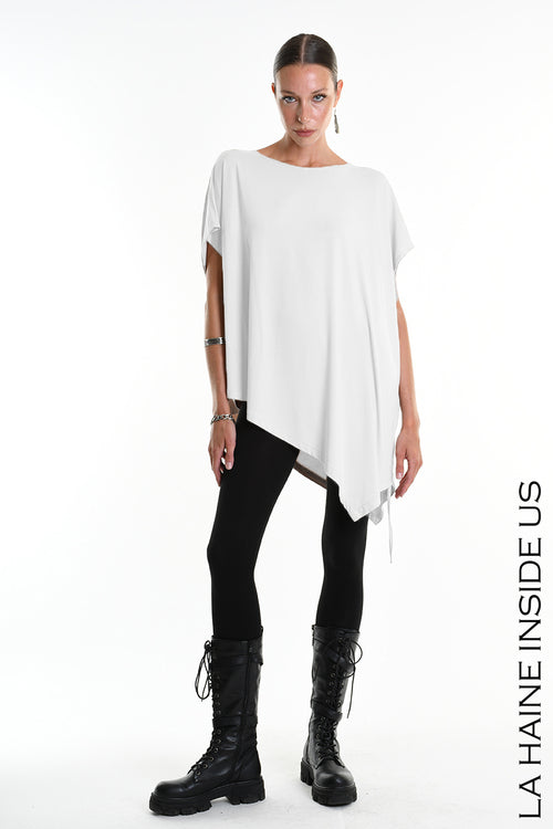 LH W5272 T-SHIRT Over Asymmetric Jersey Bamboo White