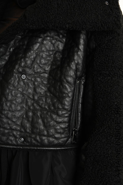 LH W5219 JACKET Crop Eco Leather & Wool Black