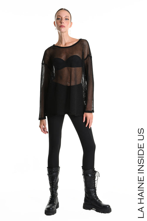 LH W5344 SWEATER Over Mesh Black
