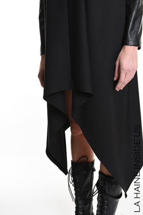 LH W5178 DRESS Asymmetric Fluid & Faux Leather Black