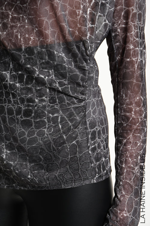 LH W5428 SWEATER Regular Tulle Stretch Printed Black