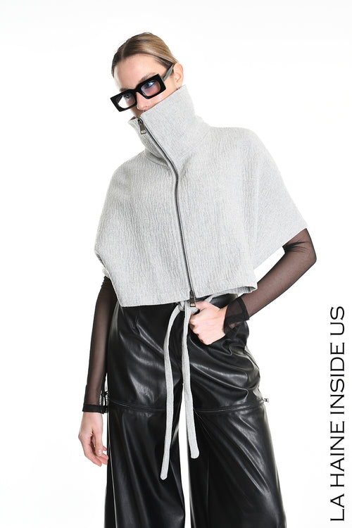 LH W5147 CAPE Asymmetric Cloth Embossed Wool Grey