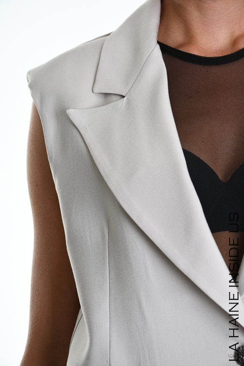 LH W5282 GILET Over Crop Fluid Viscose Beige