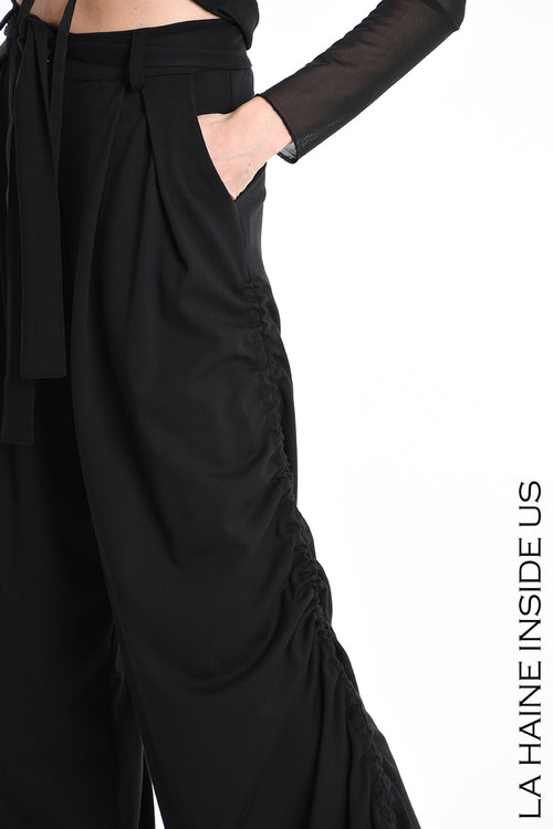 LH W5177 PANTALONE Palazzo in Punto Milano Nero