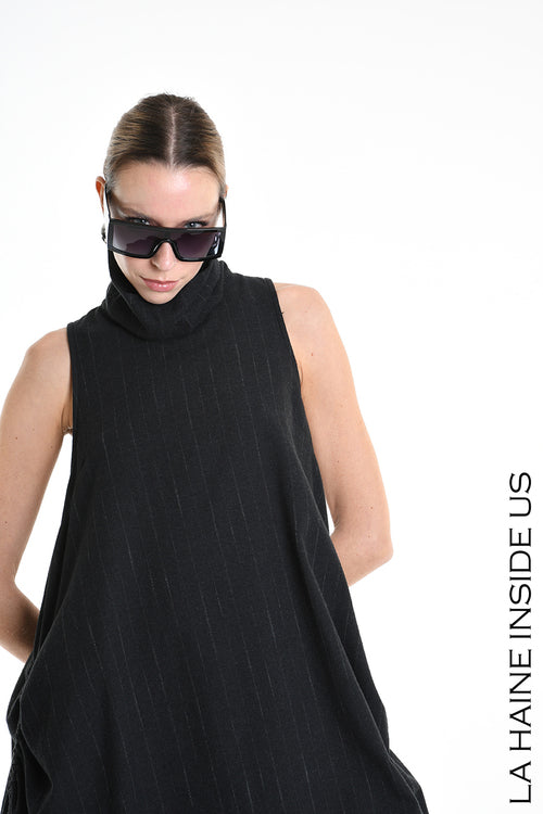 LH W5175 abito Over Asymmetric Flannel Pinstripe Black