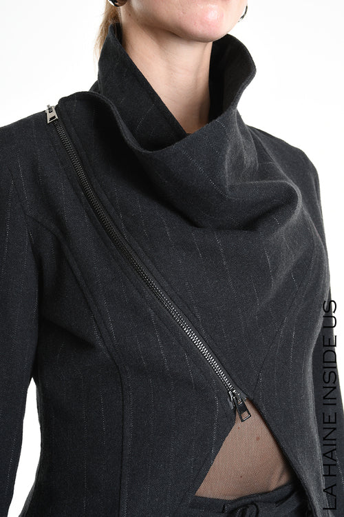 LH W5176 JACKET Asymmetric Flannel Pinstripe Black