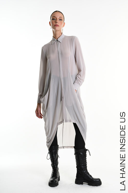 LH W5356 SHIRT Asymmetrical Georgette Grey