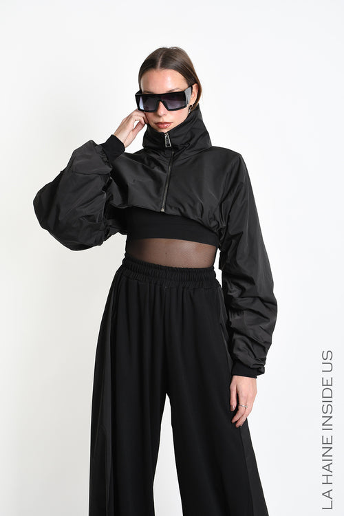LH W5485 JACKET Crop Nylon Doubled & Punto Milano Black