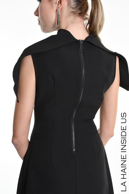 LH W5174 DRESS Asymmetric Tecno Stretch & Faux Leather Black