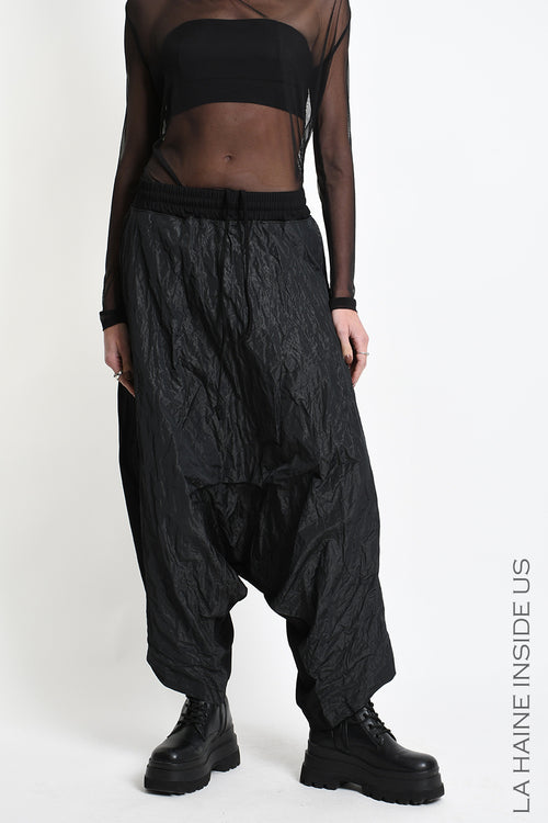 LH W5488 TROUSER Over Baggie Crumpled Nylon UNISEX D Black