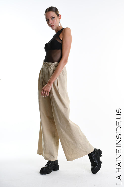 LH W5265 TROUSER Wide Cotton Crumpled Sand