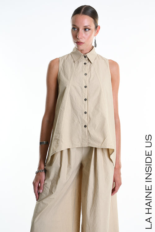 LH W5267 SHIRT Over Asymmetric Cotton Crumpled Dyed Sand