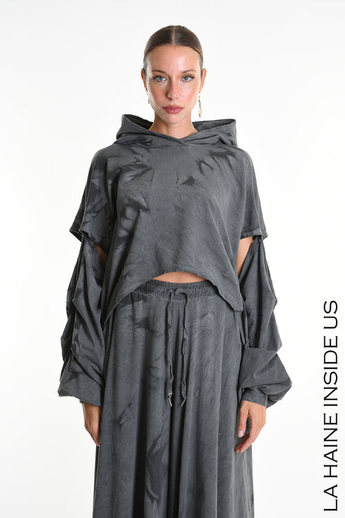 LH W5294 SWEATSHIRT Crop Cotton Stretch Dyed Cold Net Treatment Black