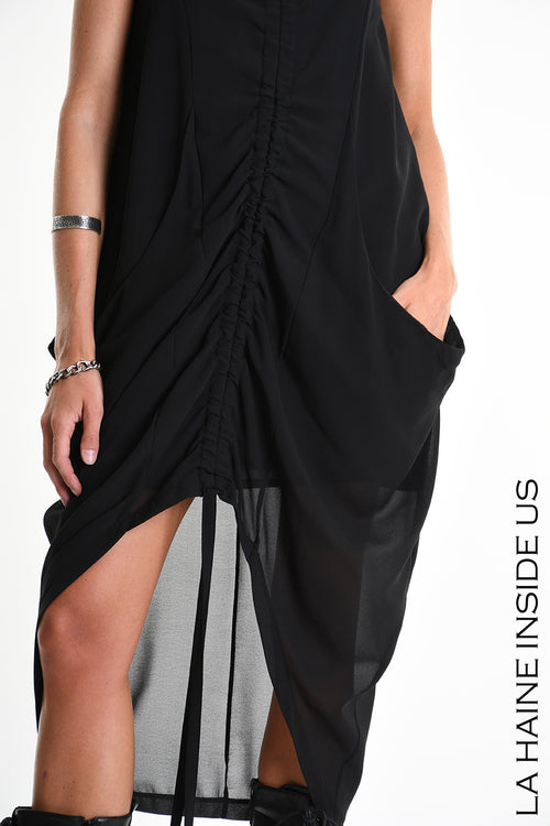 LH W5336 DRESS Regular Asymmetrical in Georgette Lined Black