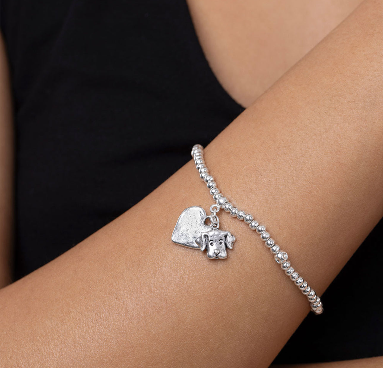 Vestopazzo LO00061 Bracciale Elastico Con Ciottoli - Placcato Argento, Lavorazione Artigianale, Gioiello Bijoux Donna In Sacchettino