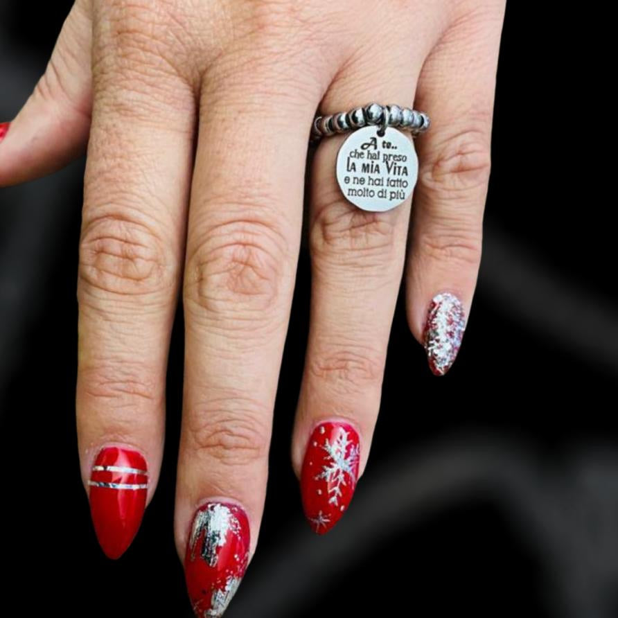 Capritaly anello elastico con pepite e ciondolo frasi canzoni Jova,liga e Vasco