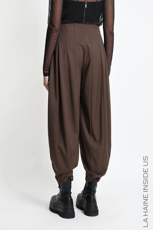 LH W5444 TROUSERS High-Waisted Balloon Line Brown