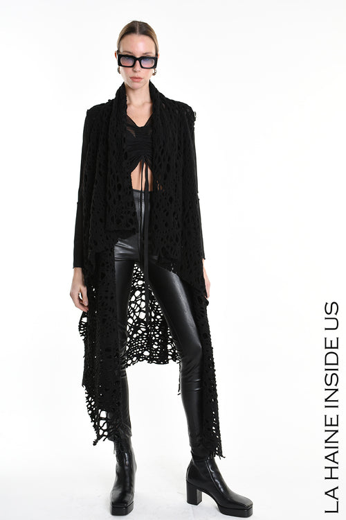 LH  W5200 GILET Over Asymmetric Blend Wool Perforated UNISEX D Black