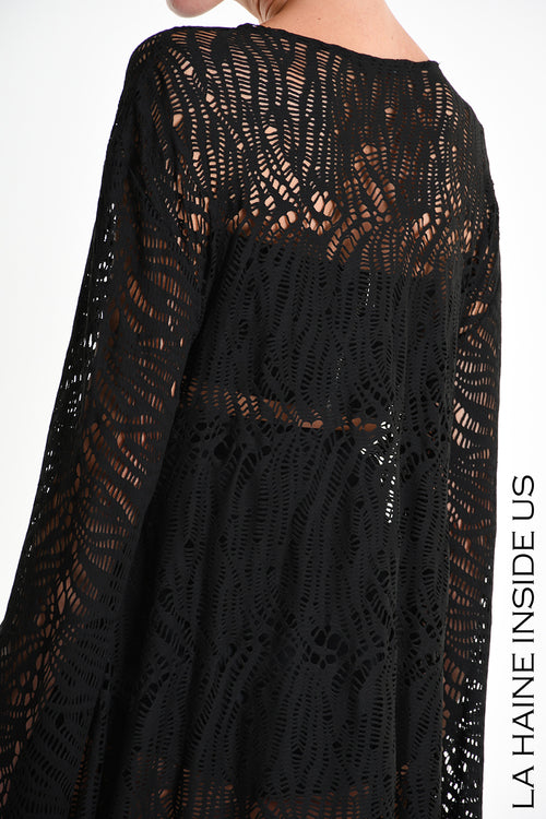 LH W5377 DRESS Asymmetric Viscose Stretch Perforated Black