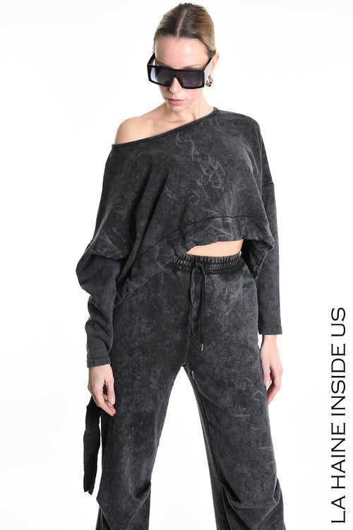 LH W5228 TROUSER Wide Fit Dyed Marmoryzed Fleece Black