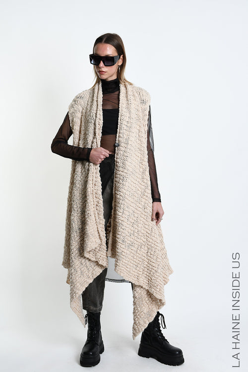 LH W5521 VEST Asymmetric Wool-Blend Fineness 5 Braided Boucle UNISEX D Ecru
