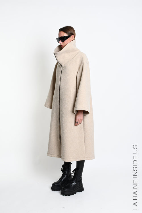 LH W5516 OVERCOAT in Wool Blend Cloth Sand
