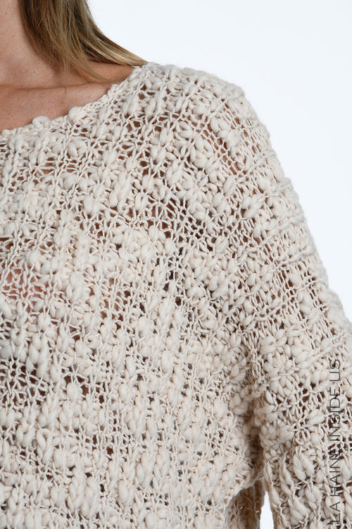 LH W5520 SWEATER Crop Blend Wool Braided Boucle Ecru
