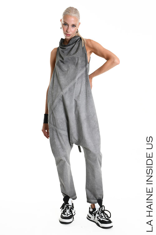 LH W5045 JUMPSUIT Over Cotton Canvas Dyed Black