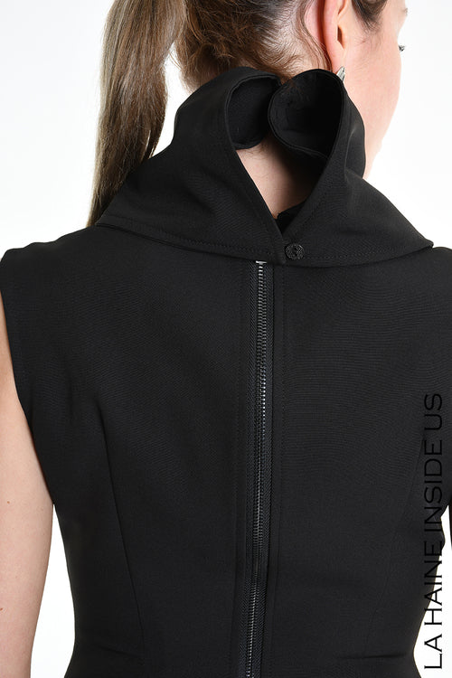 LH W5174 DRESS Asymmetric Tecno Stretch & Faux Leather Black