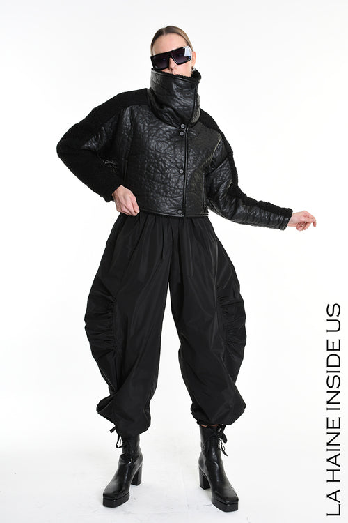 LH W5219 JACKET Crop Eco Leather & Wool Black