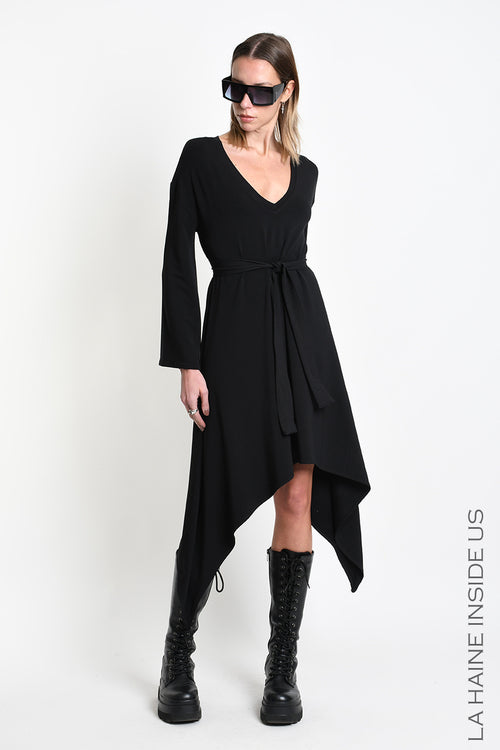 LH W5394 DRESS Asymmetric Bamboo Jersey Black