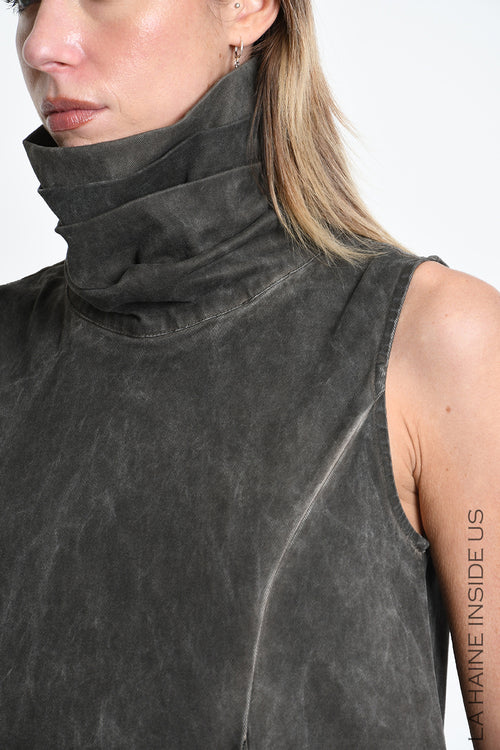 LH W5492 DRESS Over Asymmetric Tweel Cotton Dyed Cold Mud