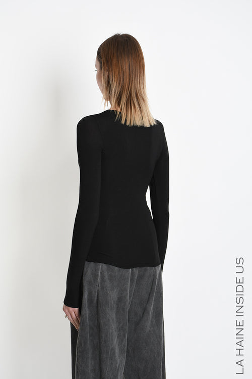 LH W5456 SWEATER Regular fit in Viscose Jersey Stretch Black