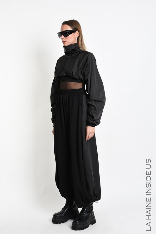 LH W5485 JACKET Crop Nylon Doubled & Punto Milano Black
