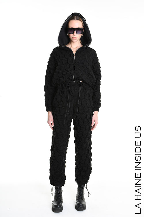 LH W5198 BOMBER Over Crop Jersey Embossed & Stretch Fleece Black