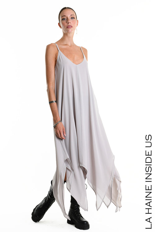 LH 5342 DRESS Doubled Georgette & Doubled Faux Leather Grey