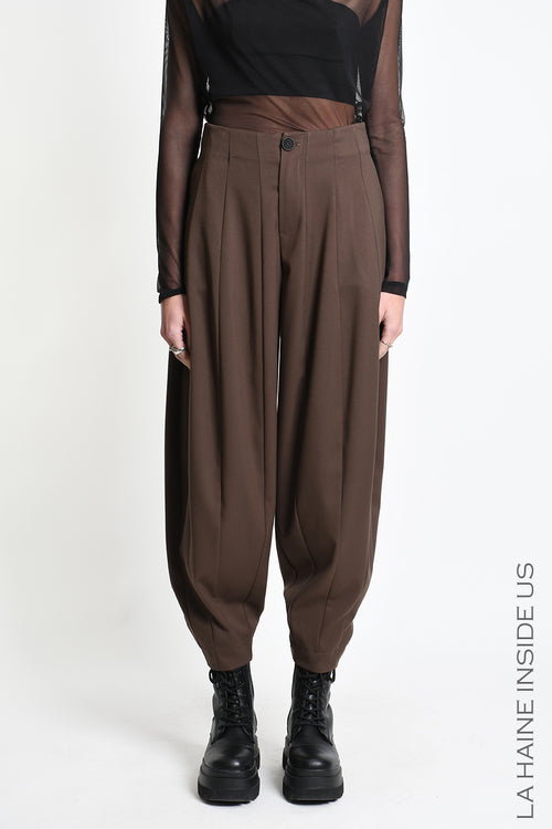 LH W5444 TROUSERS High-Waisted Balloon Line Brown
