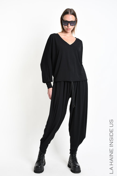 LH W5393 SWEATER Over-Cropped in Bamboo Jersey Black