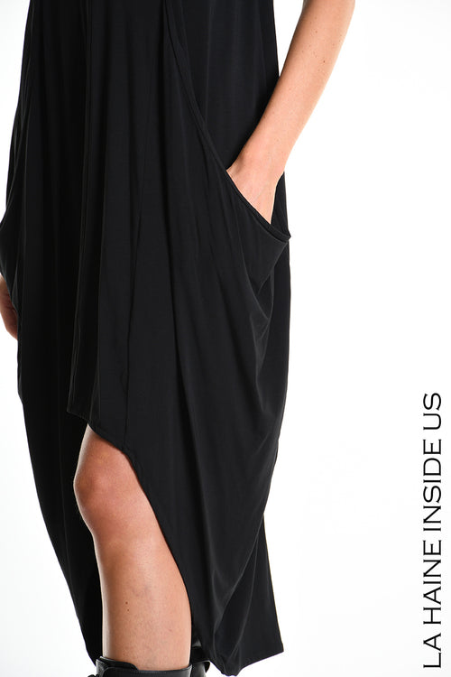 LH  W5367 DRESS Asymmetric Jersey Bamboo Black