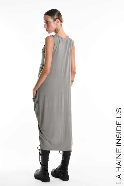 LH  W5367 DRESS Asymmetric Jersey Bamboo Mud