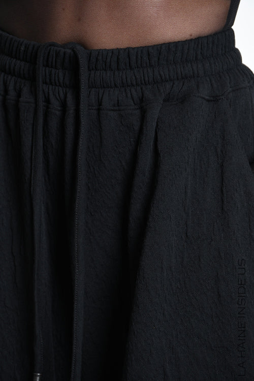 LH W5451 TROUSERS Flared Palazzo in Embossed Stretch Fleece Black