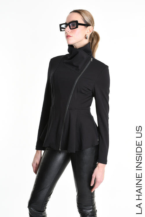 LH W5242 GIACCA Slim fit Asimmetrica in Punto Milano Nero