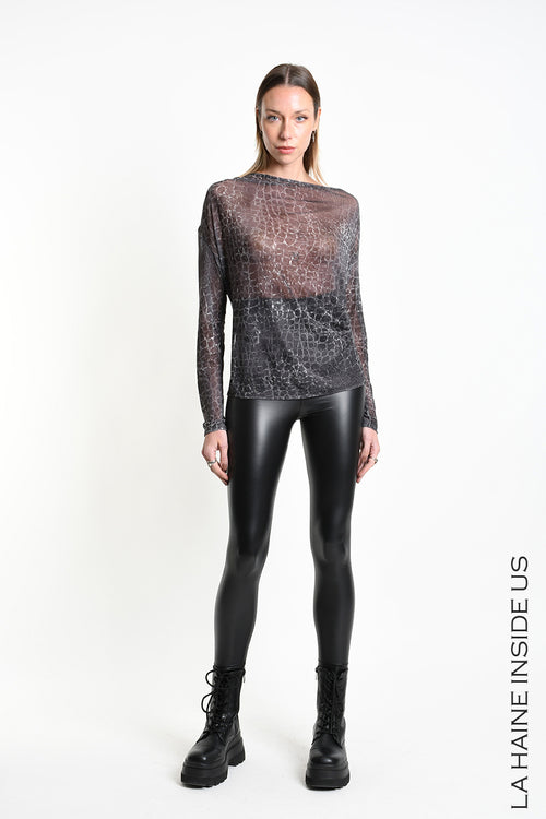 LH W5428 SWEATER Regular Tulle Stretch Printed Black