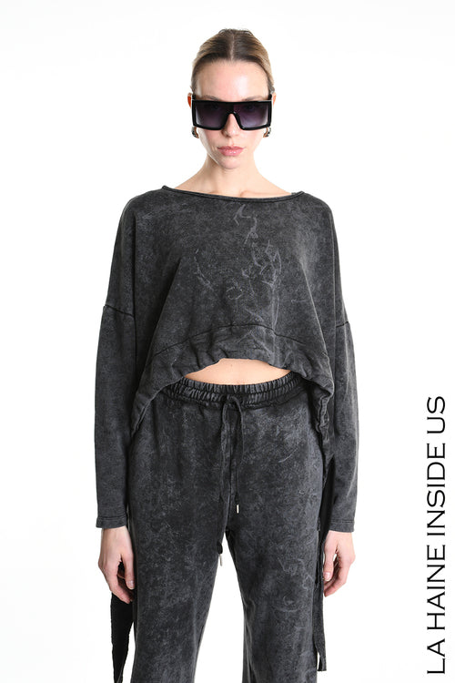 LH W5228 TROUSER Wide Fit Dyed Marmoryzed Fleece Black