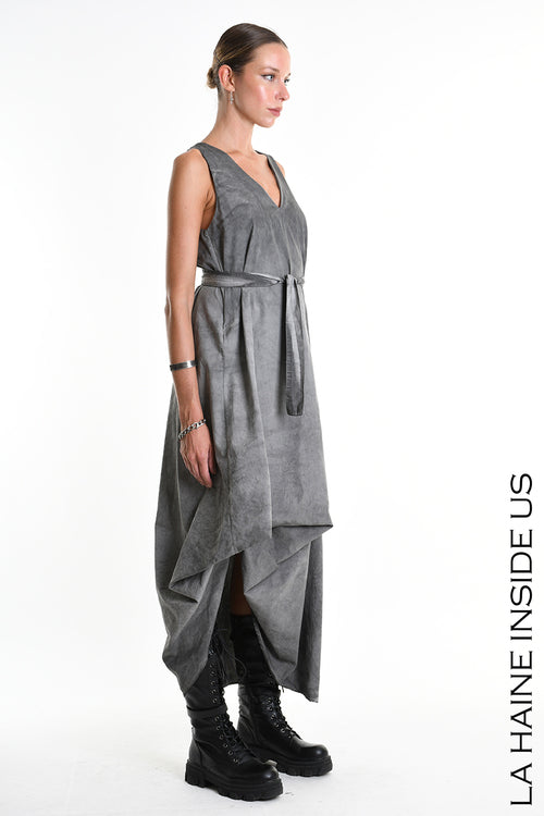 LH  W5379 DRESS Dyed Cotton Gabardine Grey
