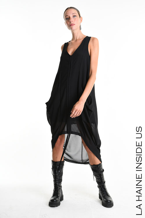 LH W5336 DRESS Regular Asymmetrical in Georgette Lined Black