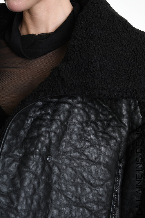 LH W5219 JACKET Crop Eco Leather & Wool Black