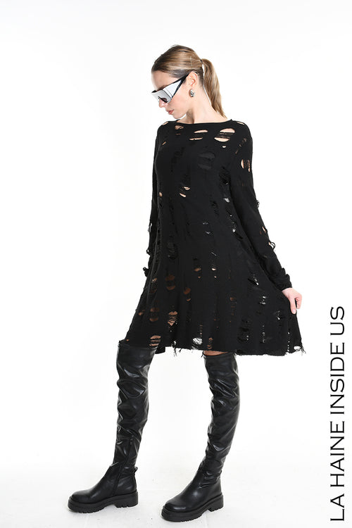 LH W5201 DRESS Flared Blend Wool Black