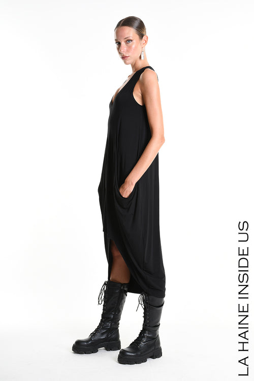 LH  W5367 DRESS Asymmetric Jersey Bamboo Black