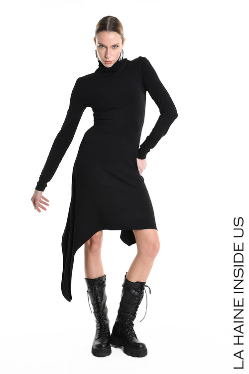 LH W5209 DRESS Asymmetric Jersey Bamboo Black